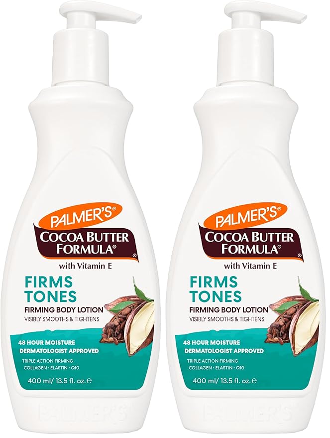 Palmer's Cocoa Butter Formula Skin Firming Body Lotion, Toning & Tightening Cream with Q10, Collagen & Elastin, Pump Bottle, 13.5 Oz. (Pack of 2)