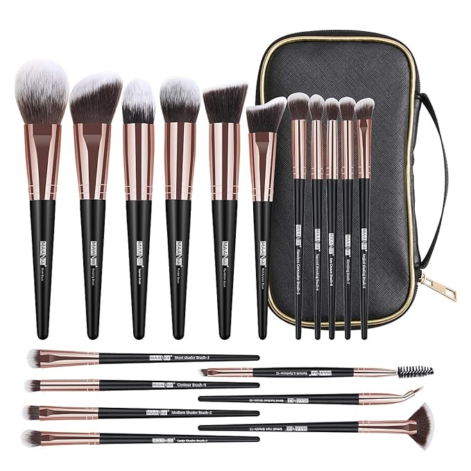 Makeup Brushes, 18 Pcs Professional Premium Synthetic Makeup Brush Set with Case, Foundation Kabuki Eye Travel Make up Brushes sets (Black Gold)