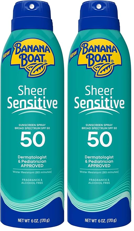 Banana Boat Sheer Sensitive Body Spray, SPF 50, 6oz (Pack of 2)