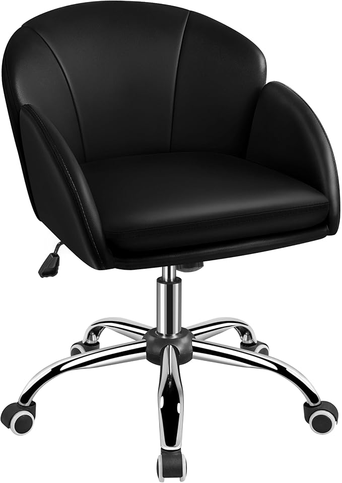 Yaheetech Cute Petal Desk Chair Home Office Chair Swivel Leather Desk Chair Makeup Vanity Chair with Armrests for Bedroom Modern Computer Rolling Chair for Women Black