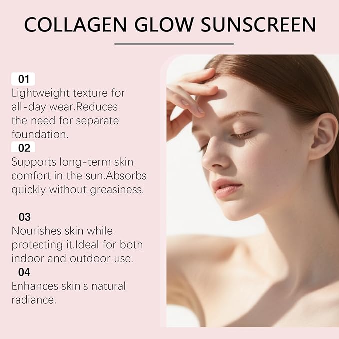No Cast Just Glow Collagen Sunscreen SPF 50 PA++++ Facial Sunscreen Lightweight, Non-Sticky Face Sunscreen No White Cast Natural Sun screen with Peptide, Centella, Hyaluronic Acid