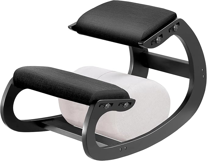 Adjustable Kneeling Chair, Wooden Ergonomic Chair Knee Chair Posture Chair - Improve Your Posture with an Angled Seat for Home,Office (Cylindrical Black)