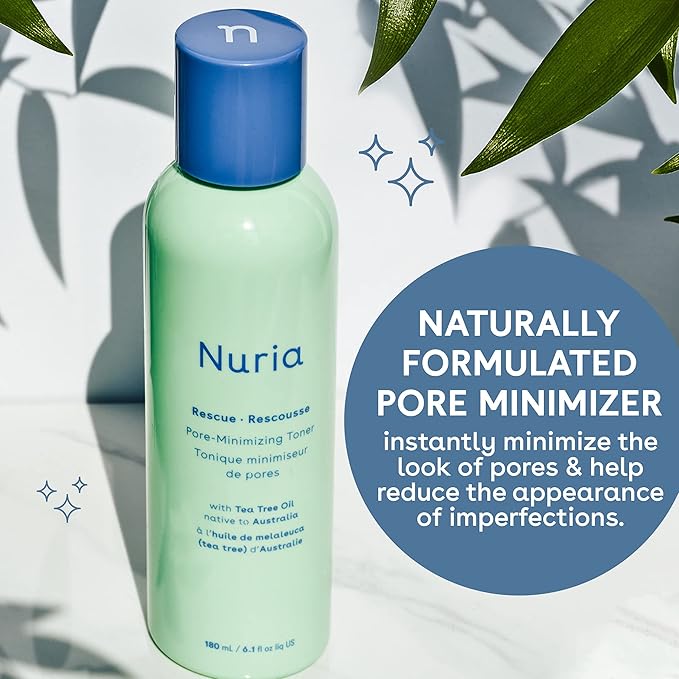 Nuria - Rescue Skin Toner for Face Pore Minimizer, Tea Tree Toner with Pure Witch Hazel Extract, Horsetail and Rosemary, 180mL/6.1 fl oz