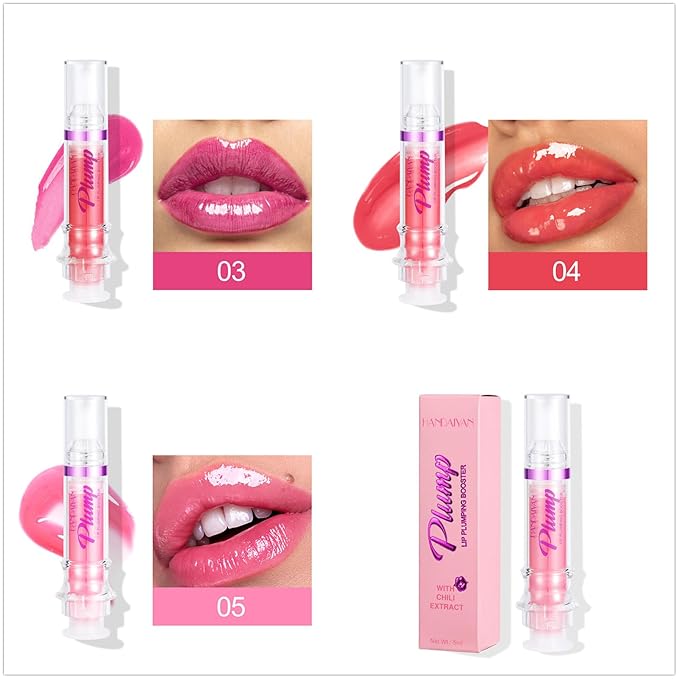 3 Colors Lip Plumping Booster, Spicy Lip Plumper Gloss Lip Plumping Oil, Ultra-Hydrating Nourishing Plump and Pout Lip Plumper, Glossy Finish Fuller Natural Lip Makeup Valentine's Day Gift-03#04#05#