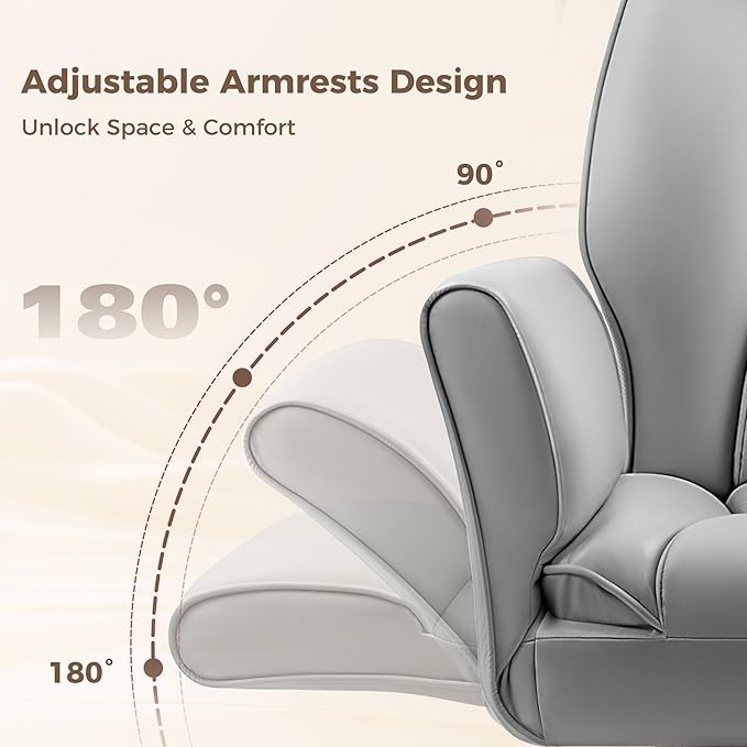 Big and Tall Office Chair, Flip Armrests for Pets & Cross Legged Sitting, Ergonomic Leather Executive Desk Chair with Foot Rest, High-Back Reclining Computer Chairs for Office Home Game - Grey