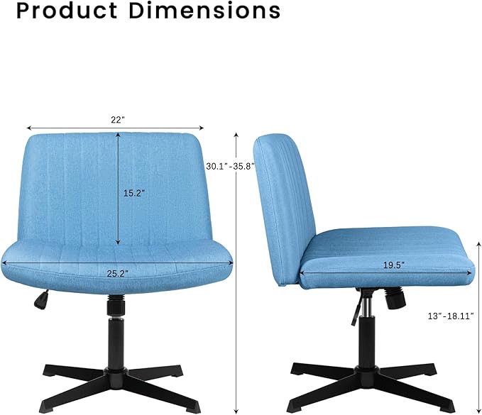 PUKAMI Criss Cross Chair,Comfy Cross Legged Office Desk Chair No Wheels,Modern Fabric Swivel Adjustable Height Mid Back Wide Seat for Home Office Computer (Blue)