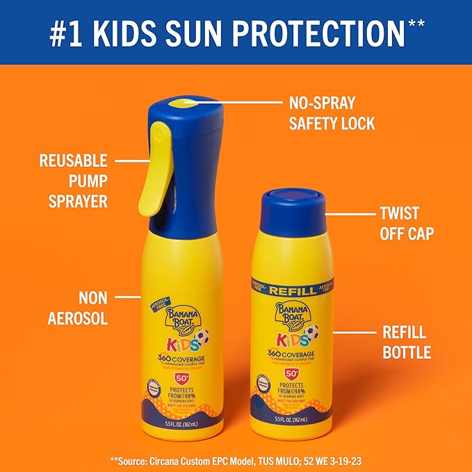 Banana Boat 360 Coverage Kids Sunscreen Mist SPF 50 Refill | Kids Spray Sunscreen, Non Aerosol SPF 50 Spray, Childrens Sunblock, 360 Coverage Refill, 5.5Fl Oz