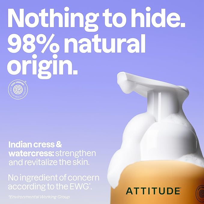 ATTITUDE Foaming Hand Soap, EWG Verified, Plant and Mineral-Based Ingredients, Vegan and Cruelty-free Personal Care Products, Orange Blossom & Eucalyptus Scent,10 Fl Oz