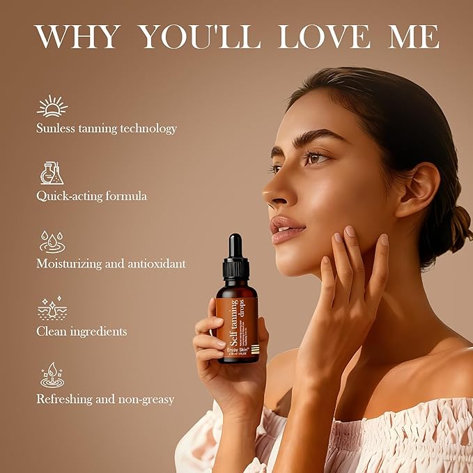 Self Tanning Drops:Customizable Sunless Tanning from Light Glow to Dark Bronze,Rich in Natural Ingredients for Caring Skin,No Skin Damage and Change Easily