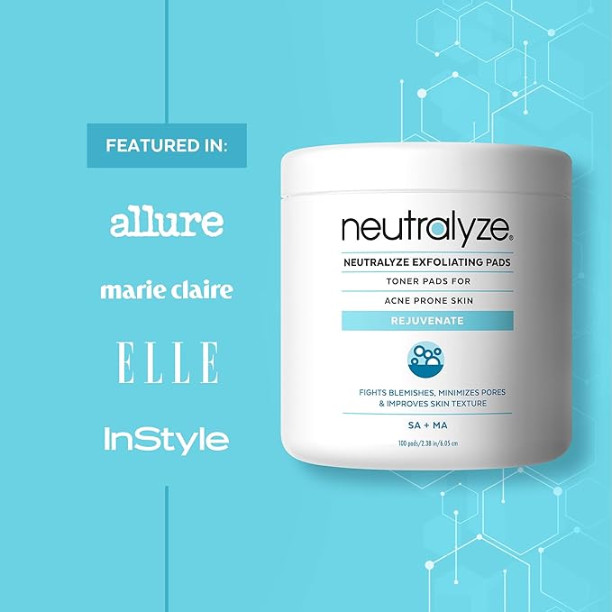 Neutralyze Exfoliating Acne Treatment Wipes - Maximum Strength, Textured Acne Pads with Mandelic Acid & Salicylic Acid for Face & Body - Suitable for All Skin Types, Teens & Adults (100 Wipes)
