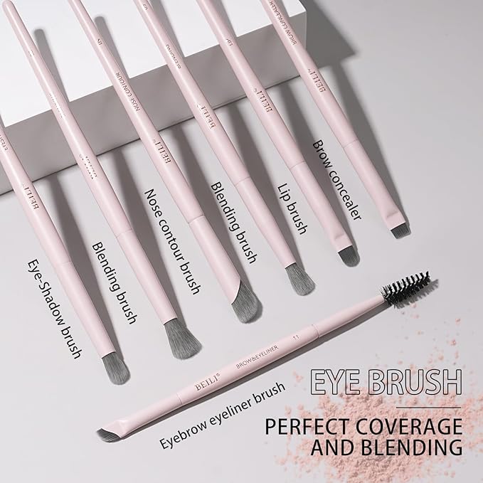 BEILI 12Pcs Pink Makeup Brush Set, Professional Synthetic Brushes for Face & Eye Makeup, Powder, Concealer, Blending, Contour, Eyeliner, Elegant Gift-Ready Set