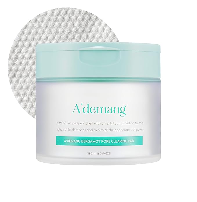 A'demang Bergamot Pore Clearing Toner Pad | Exfoliating Facial Pad, Facial Peels, Hydrating | for Acne Prone, Dry Oily Combination Skin | Korean Skincare [9.4 fl oz. / 280ml, 60 Pads]