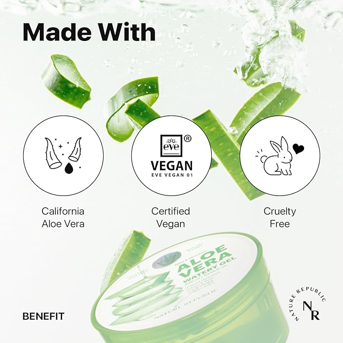 Nature Republic Mild & Moisture Aloe Vera Watery Gel (3 PCS) | Hydrating & Moisturizing, Fast-Absorbing Non-Sticky, Aftersun & Aftershave Soothing Gel for Face & Hair, Korean Skincare, All Skin Types
