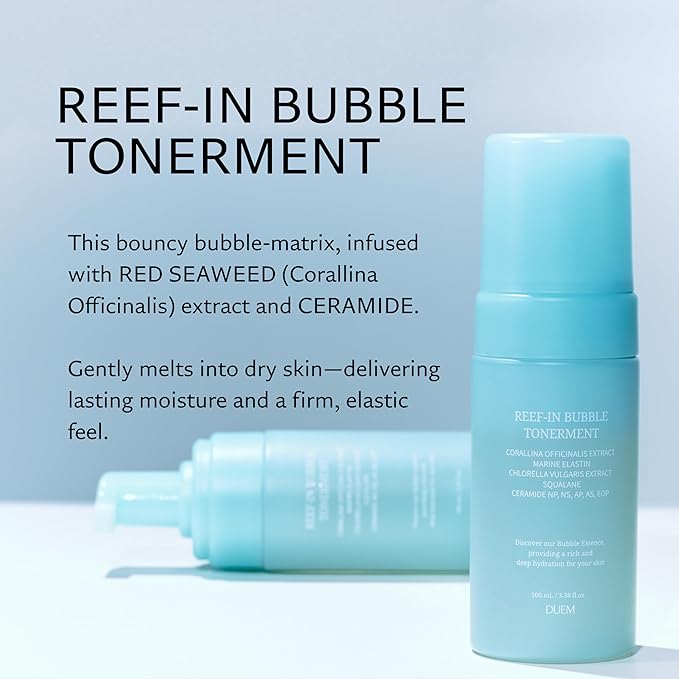 DUEM Reef-in Bubble Tonerment – Low pH (5.8) Ceramide Complex Foaming Toner, 72-Hour Hydration, Skin Elasticity Booster, Korean Skincare, 3.38 fl.oz./100ml