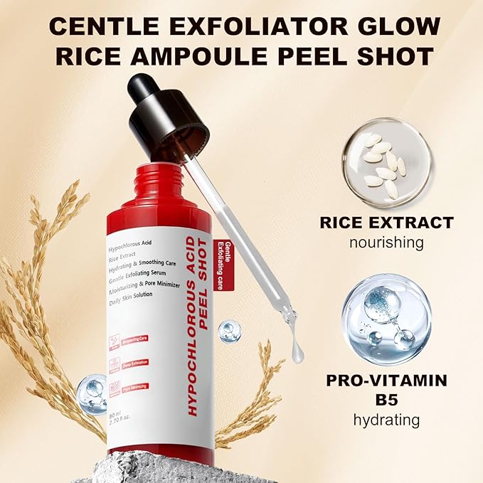 Gentle Exfoliating Serum with Hypochlorous Acid & Rice Extract - Daily Peel Solution for Smooth & Radiant Skin - 80ml