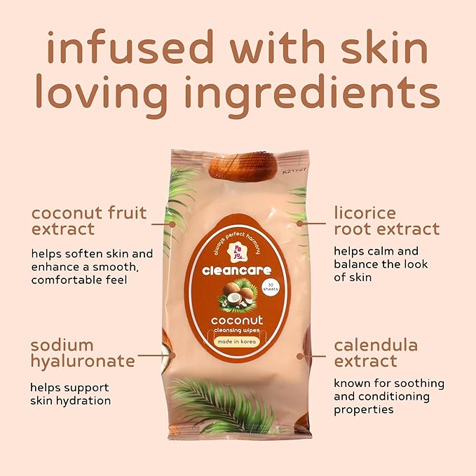 PB & JAY Cleancare Cleansing Wipes – 30 Count – Makeup Remover or Deep Moisture & Silky Soft Skin – Hydrating Korean Face Wipes for Sensitive Skin (Coconut)