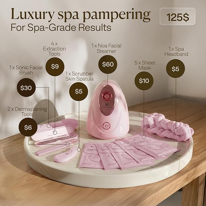 VogueNow Facial Steamer Spa Kit with Complimentary 15 Skin Care Tools | Face Steamer for Facial Deep Cleaning with Humidifier Mode | Self Care Gifts for Women, Spa Gifts, Birthday Gifts for Women