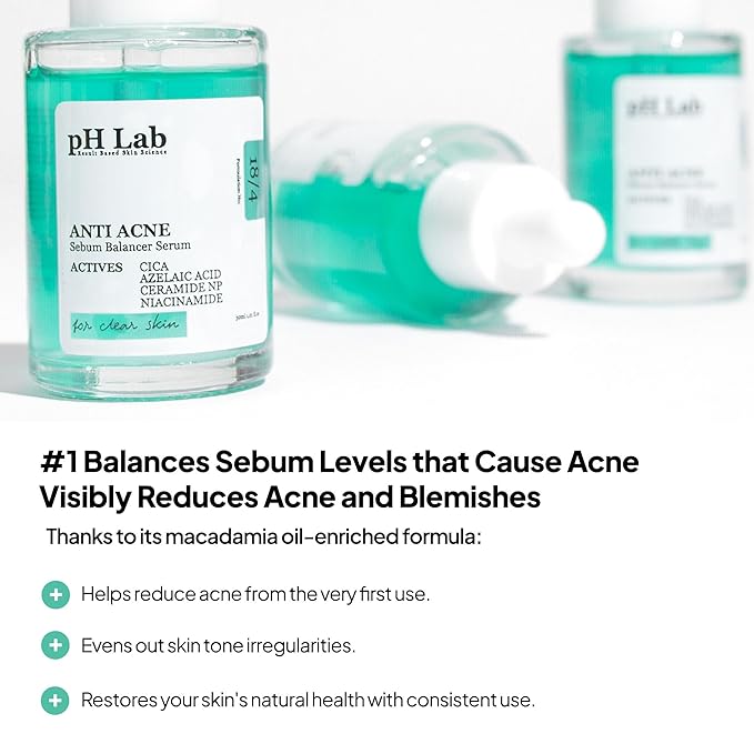 pH Lab Combination & Acne-Prone Skin Routine Set, Zero Pore Tightening Toner Pad, Anti Acne Serum with Azelaic Acid, Anti Redness Serum, Acne Cleansing Bar, Purifies and Soothes the Skin