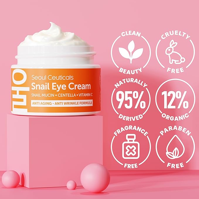 SeoulCeuticals Korean Snail Mucin Eye Cream - 97.5% Snail Filtrate K Beauty Anti Aging Under Eye Anti Wrinkle Eye Treatment Cream 0.5oz (Pack of 2)