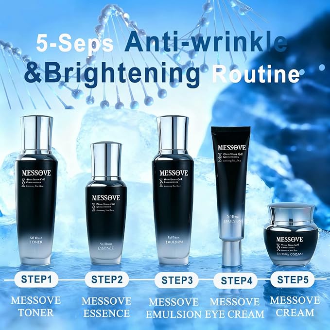 8-in-1 Anti-wrinkles Skincare Set - 1 Face Cream & 1 Toner & 1 Facial Cream & 1 Essence & 2 Eye Cream & 2 Travel sets-Niacinamide & Hyaluronic Acid-Korean Skincare