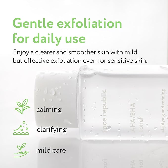 Face Republic Exfoliate & Protect - AHA/BHA Toner + Purity Sun Essence | Pore Refining, Clarifying Toner | SPF 50+ Broad Spectrum UV Sunscreen | Vegan Korean Skin care