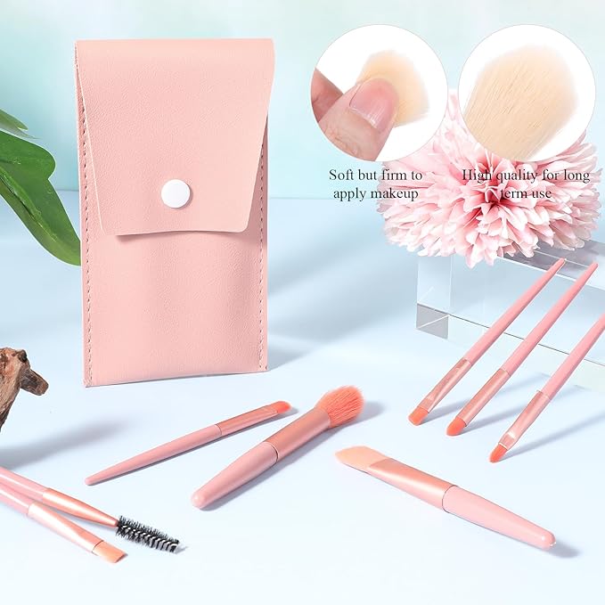 12 Sets Travel Size Makeup Brushes Set Mini Face Make up Brushes Brushes Bag for Makeup Party Favors Wedding Bridal Shower Bridesmaid Gift Favors Bachelorette Party Gift (Pink)