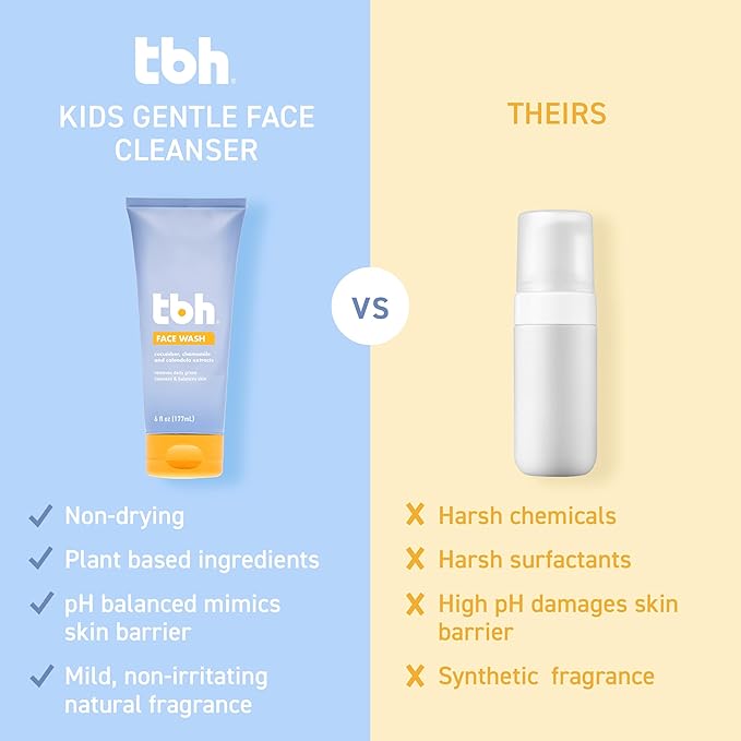 TBH Kids Gentle Gel Face Wash – Hydrating Daily Cleanser for Preteens & Teens – Soothing Chamomile & Calendula for Sensitive, Dry & Oily Skin – Sulfate & Paraben-Free – 6 oz