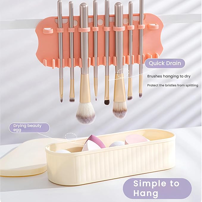 Makeup Brush Cleaner Mat, 4-in-1 Make Up Cleaning Box, 2 Pack Travel Organizer & Storage Holder with Quick-Dry Pad
