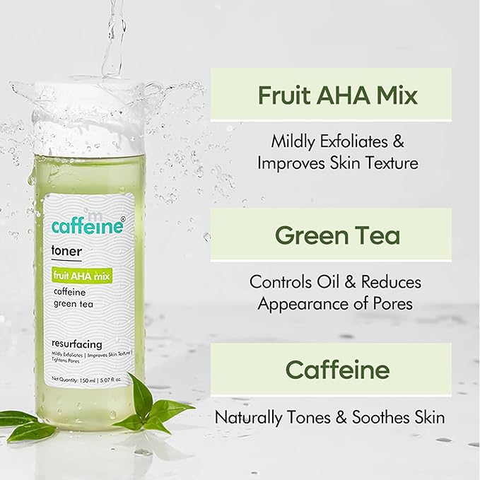 mCaffeine Toner with Fruit AHA Mix and Green Tea - Cooling Cucumber - Tightens Pores, Reduces Oil and Improves Skin Texture - Alcohol Free - 5.07 oz