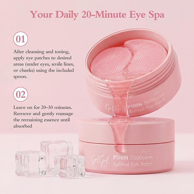 PDRN Under Eye Patches for Puffy Eyes and Dark Circles, 5000ppm Salmon DNA & Retinal Eye Mask for Face, Anti Aging Hydrogel Eye Gels for Smile Line, Wrinkles & Bags, 60 Pcs