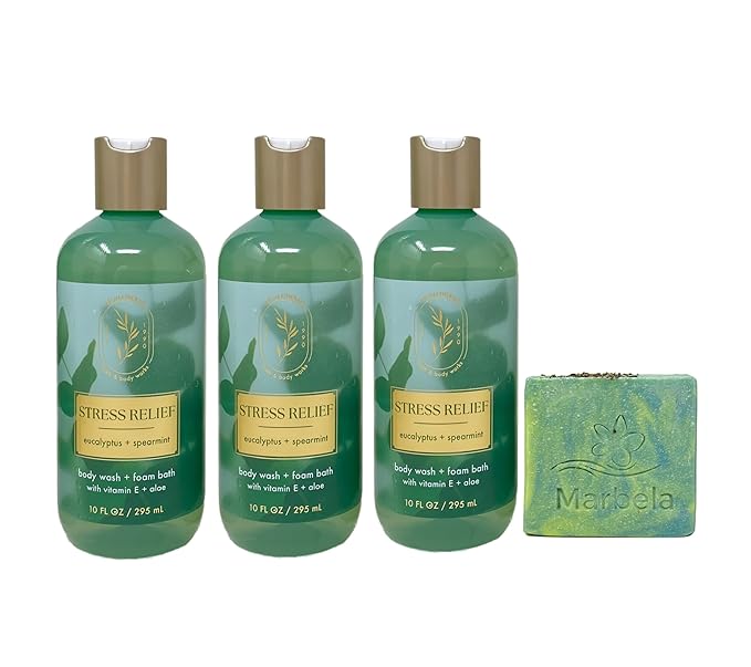 Bath & Body Works Aromatherapy Stress Relief Eucalyptus Spearmint - 3 Body Wash + Foam Bath - with a Fresh Forest Bar Soap