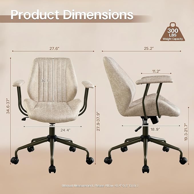HOOOWOOO Faux Suede Leather Home Office Chair,MCM Modern Ergonomic Task Work Chair,Computer Desk Chair with Cushion Seat Mid Back for Long Hours(Beigen)