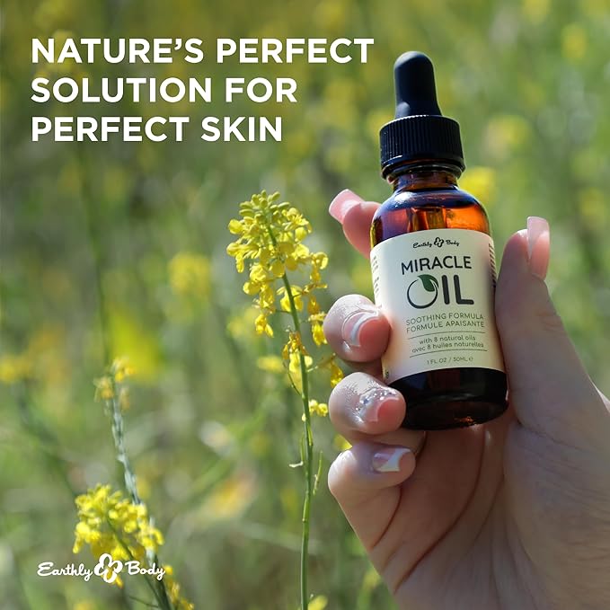 Earthly Body Miracle Oil, 1 fl. oz. - 100% Natural Tea Tree Oil, Hemp Seed Oil & Vitamin E - Moisturizer, Calms Skin Irritations, Helps Smooth Wrinkles - Gluten Free, 100% Vegan