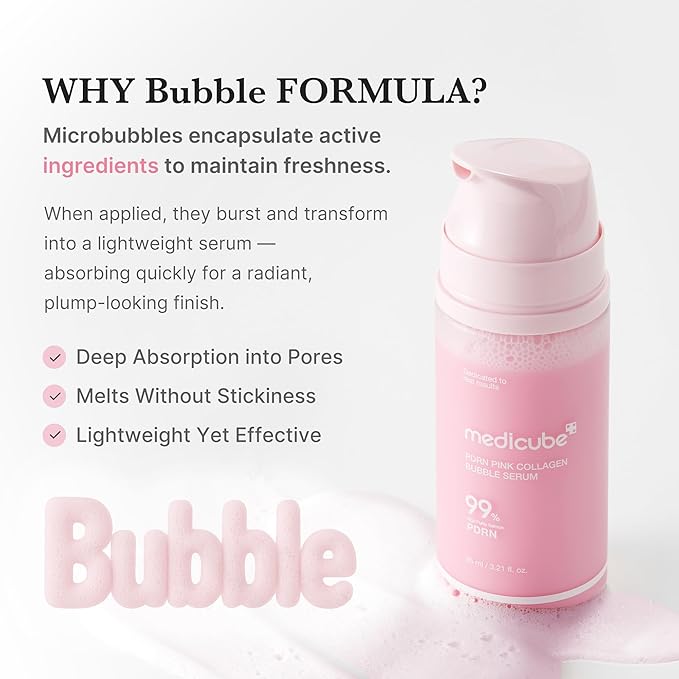medicube Quick Glow Set: Collagen Glazed Milky Glow Daytime Wrapping Mask, PDRN Pink Collagen Bubble Serum and a Jelly Brush | For Plumper, Glowing Skin