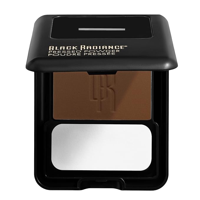 Black Radiance Pressed Powder, Pigment-Rich Matte Finish for Dark Skin Tones, Oil-Absorbing Compact with Mirror & Sponge - Rich Mahogany