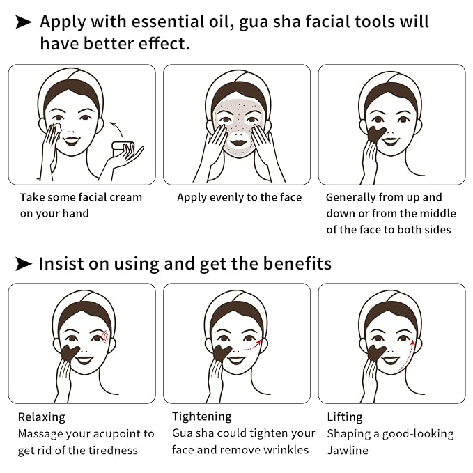 Gua Sha Facial Tools 2 Pack, Natural Jade Guasha Tool for Face,Double Chin & Jawline, Gua Sha Stone Self-Skin Care Face Stone Gua Sha tools for Women Guasha Stone, Black and Pink