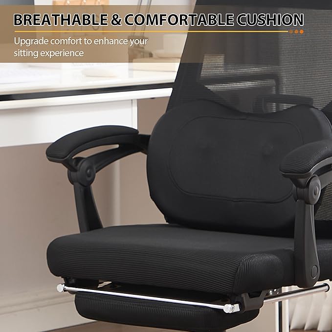 Qulomvs Ergonomic Office Chair with Massage&Heated Lumbar Support, Kneading Massage Office Chair with Foot Rest, Reclining Home Office Desk Chair Adjustable Mesh Computer Desk Chair with Wheels