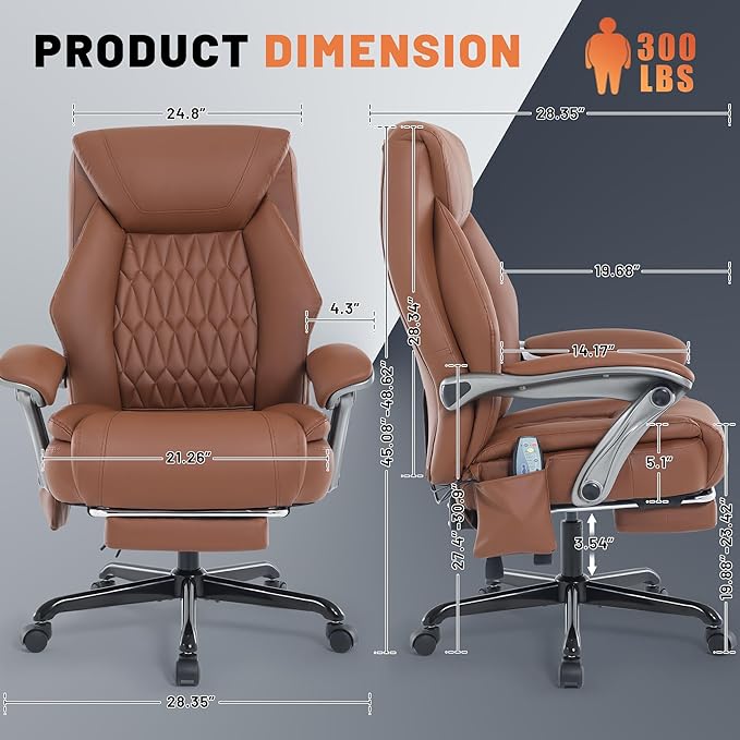 Massage Office Chair with Heating Function & Footrest, 6-Point Vibration, Ergonomic Executive Reclining Desk Chair with Padded Seat for Relaxation, Comfort & Stress Relief