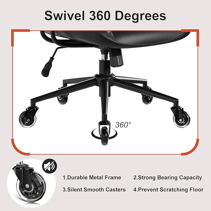 BFZ Home Office Desk Chair, Adjustable Comfy Desk Chair with Wheels, Comfortable Ergonomic Office Chair, Criss Cross Office Desk Chair with Back for Vanity,Home Office or Workspace, Black Leather