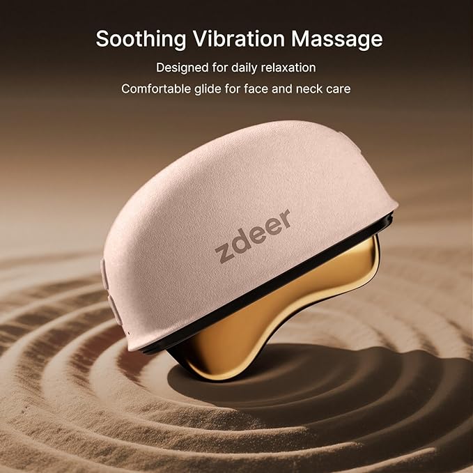 ZDEER LED Red Light Therapy for Face & Neck Massager Facial Care Device – Electric Gua Sha Brass Tool with Heat & Vibration for Firming, Sculpting & Skincare, Pink, Includes 2 × 10ml Massage Oils