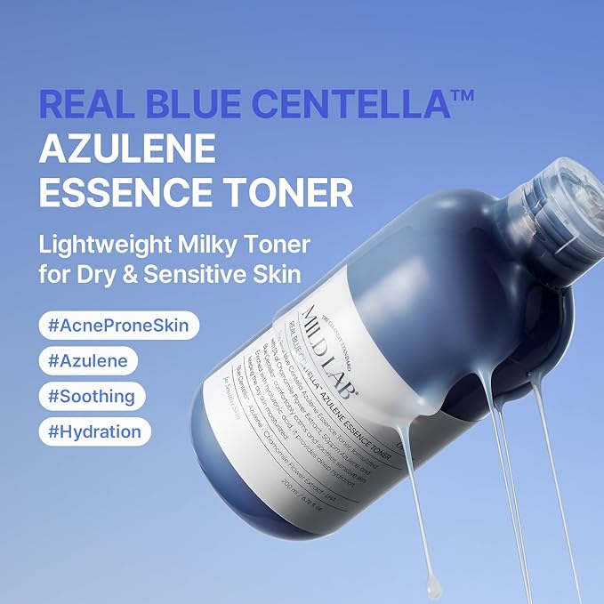Real Blue Centella Azulene Essence Toner | Lightweight Moisturizer for Dry & Sensitive Skin with Azulene, Centella, 10-Hyaluronic Acid Complex | Korean Skin Care (200 ml/6.76 fl.oz.)