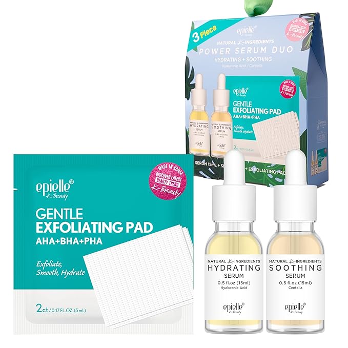 Epielle Power Serum Duo 3 Pack | Hydrating & Soothing Serums & 2 Soothing Toner Pads | Korean Skincare, Spa Gifts for Women