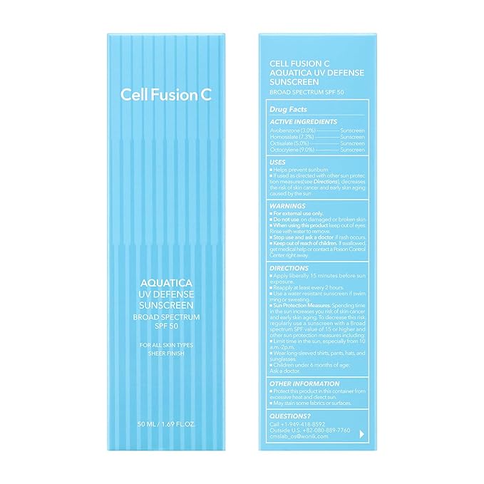 Cell Fusion C Aquatica UV Defense Face Sunscreen SPF 50, No White Cast, Hydrating SPF Moisturizer with PDRN, 50ml / 1.69 fl.oz