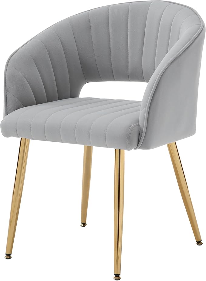 Westice Velvet Home Office Desk Chair Set of 1, Modern Tufted Vanity Chairs with Gold Metal Legs, Upholstered Accent Armchair for Living Room Restaurant, Light Grey