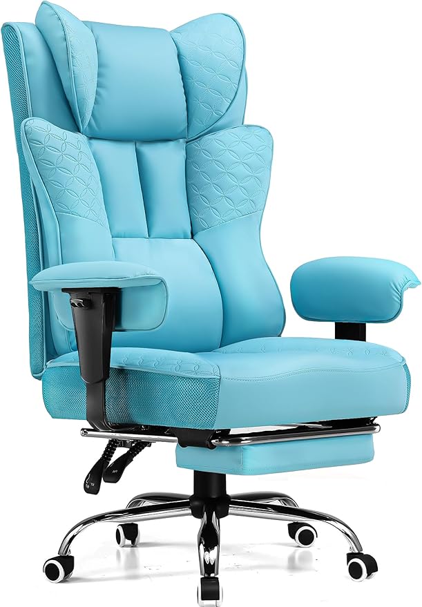 GTPLAYER Big and Tall Office Chair 400LBS Wide Ergonomic Gaming Chair with Deluxe Embossing Designed Leather with Foot Rest,150°Reclining Adjustable Soft Armrests Pocket Spring Back Support and Pillow