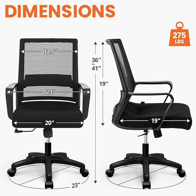 NEO Chair Office Chair Gaming Desk Computer Chair Ergonomic Mesh Mid Back with Wheels Lumbar Support Comfy Swivel Adjustable for Home (Black)