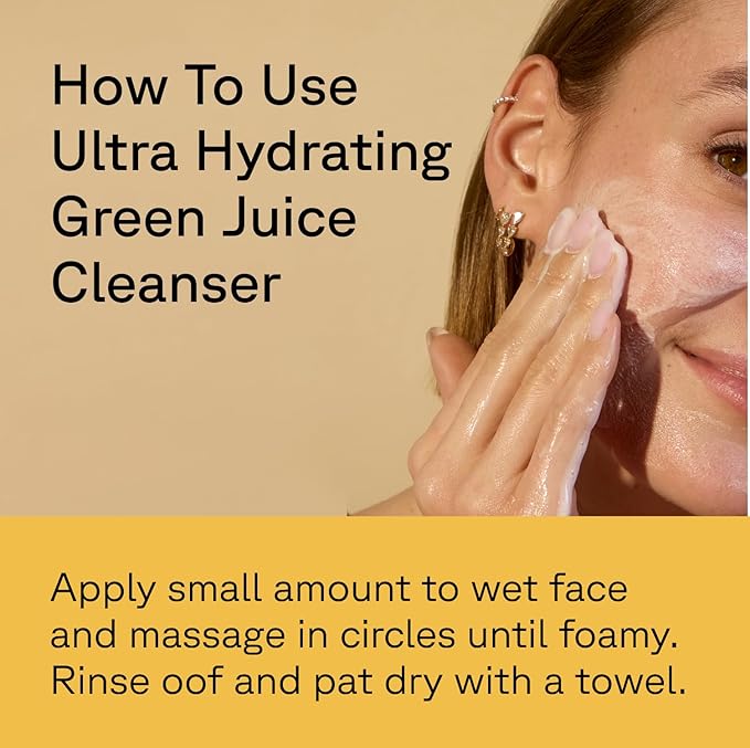 Acure Ultra Hydrating Green Juice Face Cleanser - Superfood Cleanser, Green Face Wash for Women & Men, Clean Skin Formula with Spinach, Blackhead Remover, Pore Scrub, Facial Cleansing Foam - 4 fl oz