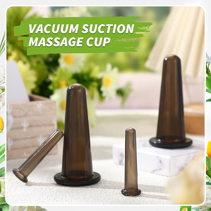 4 Pcs Face Cupping Set, Facial Cupping Set for Face and Eye Massage, Silicone Massage Vacuum Anti Aging Beauty Tool Facial Care(Black)