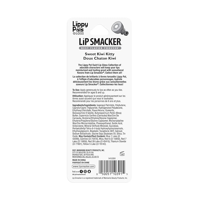 Lip Smacker Kitty Kitten Lip Gloss Flavored Lippy Pal Swirl, Kitten, Sweet Kiwi Kitten, 0.14 Ounce (Pack of 2)