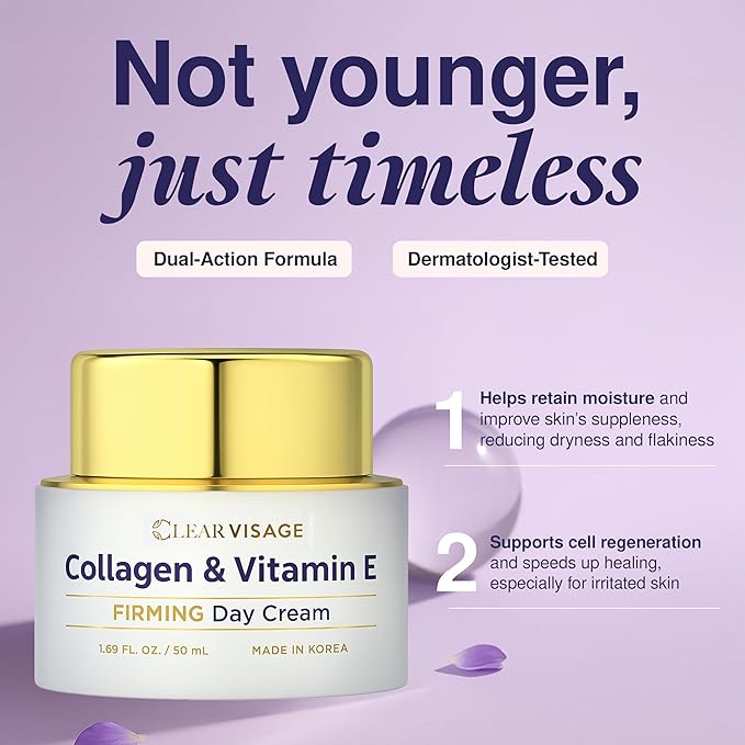 Collagen & Vitamin E Face Moisturizer - Dermatologist Tested, Anti Aging, Korean Skin Care - Hydrates, Strengthens Moisture Barrier, Smooth Makeup - Vegan, Clean Beauty - 1.69 Fl Oz